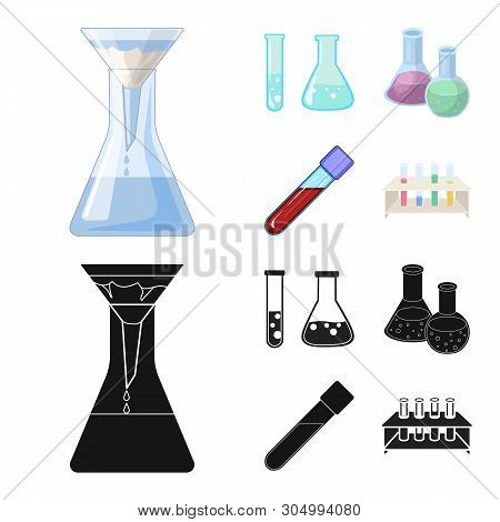 Vector Design Of Flask And Laboratory Icon. Collection Of Flask And Equipment Stock Symbol For Web.