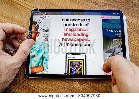 Paris, France - Mar 27, 2019: Pov Personal Perspective On Apple Webpage Seen On Modern Ipad Pro Tabl