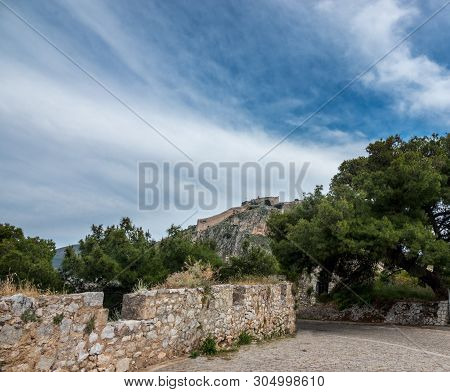 Hilltop Fortress Of Palamidi Above The City Of Nafplio In Greece