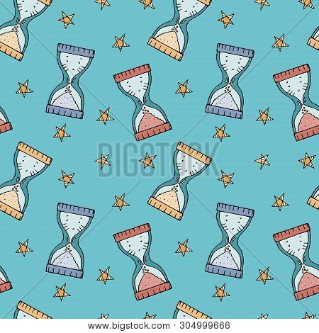 Seamless Pattern With Watches, Hourglasses And Clocks. Fine For Stationery, Wrapping Paper, Textile 