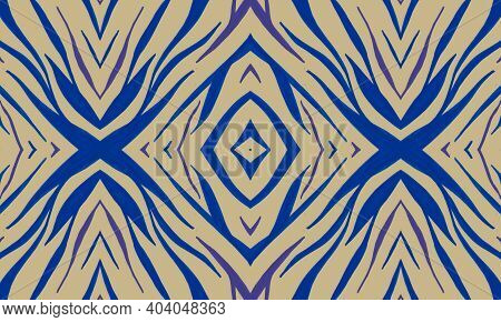 Seamless Fashion Ethnic Texture. Seamless Watercolor Wave Lines. Blue Zebra Skin Pattern. Animal Ski