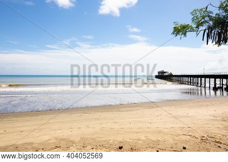 Panama Armuelles, Beach And Jetty Panoramic View In A Sunny Day