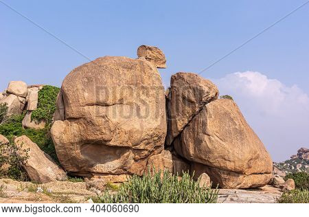 Hampi, Karnataka, India - November 5, 2013: South Of Malyavanta Raghunatha Temple We Find Huge Brown
