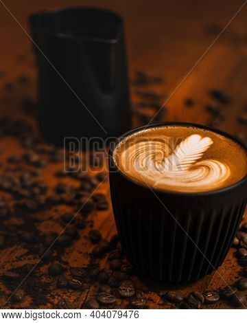 Latte Art On The Coffee Table With A Rosette