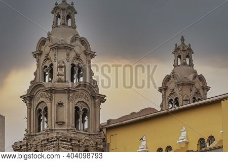 Upper Dome Of Virgen Milagrosa Church In Mira Flores, Lima, Peru At Dusk