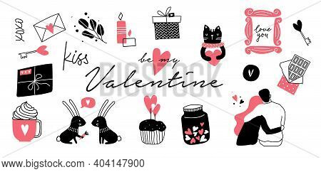 Doodle Style Vector Romance Valentines Illustartion Set