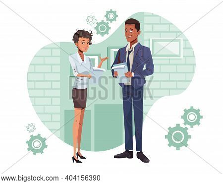 Vector Design Illustration Of Young Business Working Character. Usable For Banner, Poster, Backgroun
