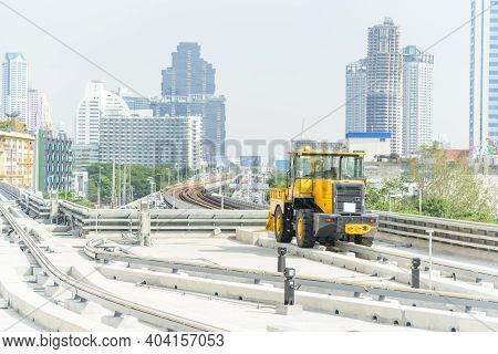 Bangkok,thailand - 19 Decemmber, 2020: Manternance Car Of Electric Train Golden Line Rail Way Bts Sk