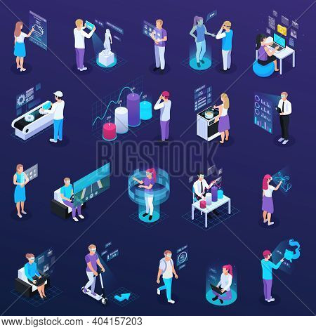 Vector Illustration Of Cloud Services Isometric With Pictogram Icons And Images Of Computers With Wo