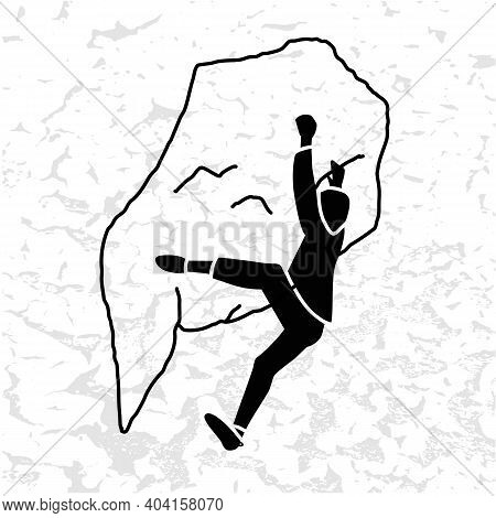 Climber Silhouette An A Rock Vector Illustration. Rock Climbing Badge. Men Doing Extreme Sport, Adre