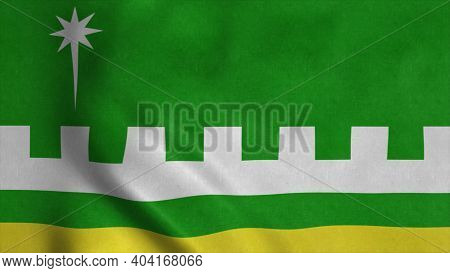 Villalba Flag, City Of Puerto Rico, Waving In Wind. 3d Illustration.
