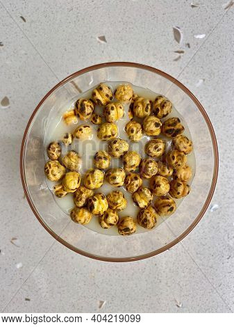 Boza Or Bosa, Traditional Turkish Drink With Roasted Chickpeas. Ready To Drink And Serve.