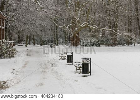 Manor Park In Iłowa In Western Poland In Winter Scenery.\na Small Town Of Iłowa In Western Poland. I