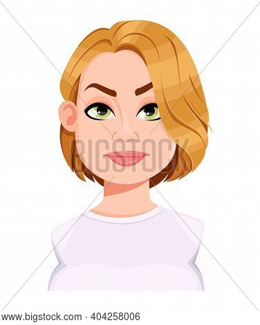 Stock Vector. Face Expression Of Beautiful Plus Size Woman, Angry. Female Emotion. Cute Cartoon Char