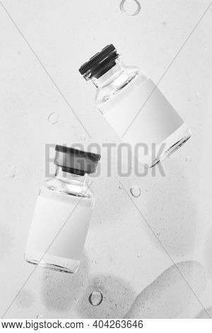 Medicine glass vials with blank white label