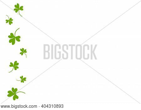 Wide White Horizontal Background With Green Shamrock Blades Of Grass. St Patrick Day Vector Illustra