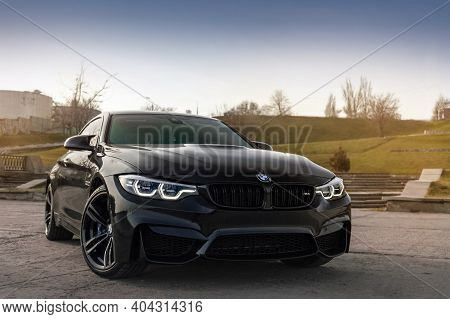 Kherson, Ukraine - March 2018. Bmw M4 F82 Competition In A Black Color.