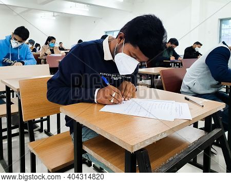 December 8, 2020.lucknow Uttar Pradesh,india. West Bengal India. Medical Students Writing Examinatio