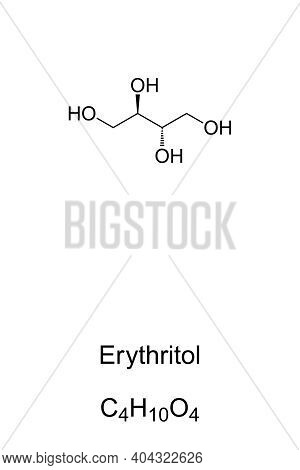 Erythritol, Chemical Formula And Skeletal Structure. Sugar Alcohol, Sugar Substitute And Food Additi
