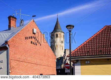 Haapsalu, Estonia - July 9, 2018: Sightseeing Of Haapsalu. Cityscape Of Haapsalu With Haapsalu Castl