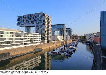 Cologne, Germany - September 21, 2020: Skyline Of Rheinauhafen District In Cologne City, Germany. Fo