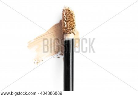 Concealer Brush For Face Makeup Isolated On White Background. Liquid Foundation, Decorative Cosmetic