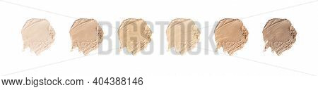 Set Of Brush Strokes For Makeup In Different Colour Isolated On White Background. Foundation Face Ma