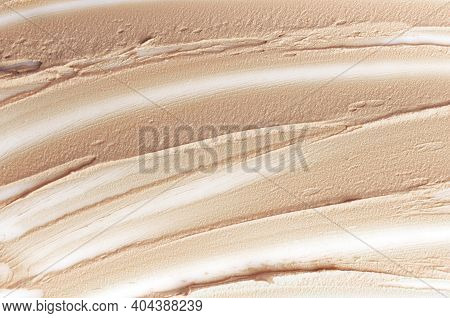Texture Of Liquid Foundation For Face. Make-up, Decorative Cosmetics, Beige Foundation Isolated On W
