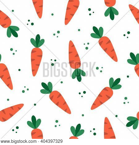 Carrots Cartoon Seamless Pattern. Easter Theme Background. Flat Design. Vegetable, Healthy Vegan Foo