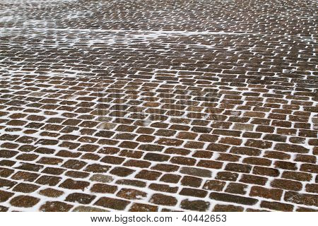 Closeup ดูในรูปแบบถนน Cobblestone