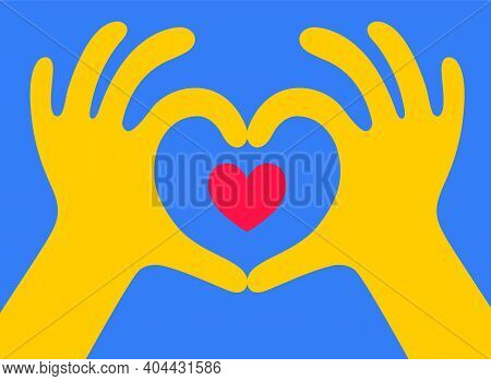 Heart Shape Made With Hands. Vector Illustration On Blue Background.
