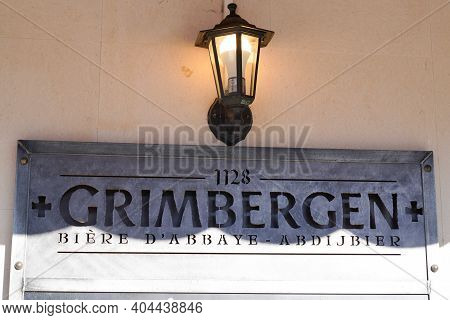 Bordeaux , Aquitaine  France - 01 18 2021 : Grimbergen Belgian Abbey Beers Sign Text And Logo On Wal