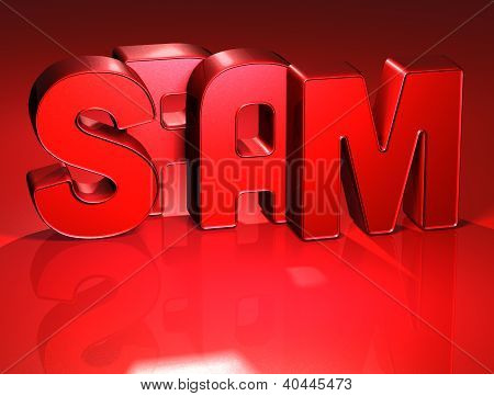 Spam 3D szó piros háttéren