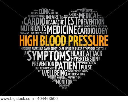 High Blood Pressure (hbp) Heart Word Cloud, Health Concept Background