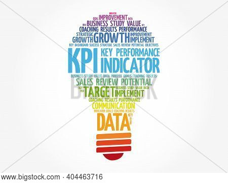 Kpi - Key Performance Indicator Light Bulb Word Cloud, Business Concept Background