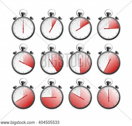 Collection With Chronometer Timer Collection For Web Design. Vector Illustration.