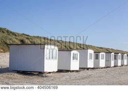 View Of Beach Huts In Lokken, Denmark