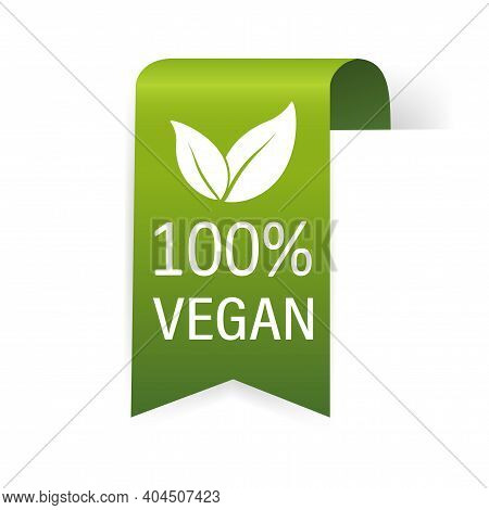 Vegan Emblem. Vegan, Great Design For Any Purposes. Ribbon, Symbol And Background. Eco Friendly Vect