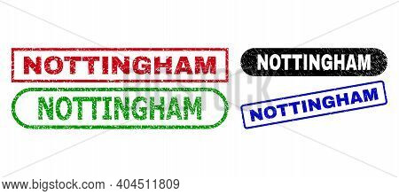 Nottingham Grunge Seal Stamps. Flat Vector Scratched Seal Stamps With Nottingham Title Inside Differ