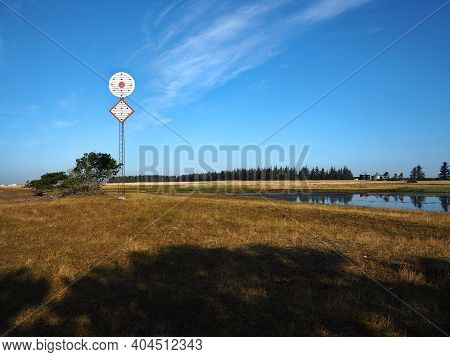 Naval Navigation Seamark Beacon Sign By The Ocean For Safe Navigation And Sailing