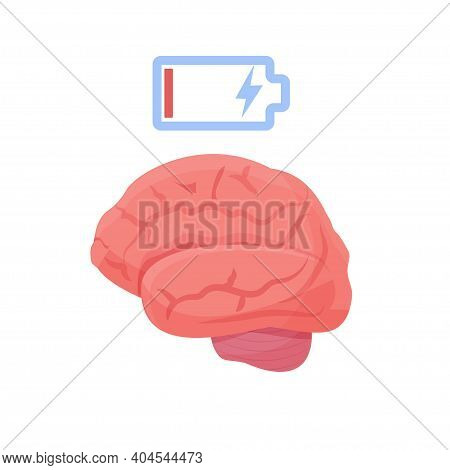 Human Brain With Low Churge, Mental Health Concept Isolated On White Background. Motivation Problem,