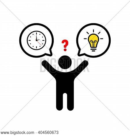 Idea And Time Stack Balance. Idea Is Time Concept. Man Resolving Dilemma, Making Decision Or Choosin