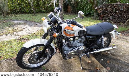 Bordeaux , Aquitaine  France - 01 18 2021 : Triumph Bonneville T100 Motorcycle Classic Retro British
