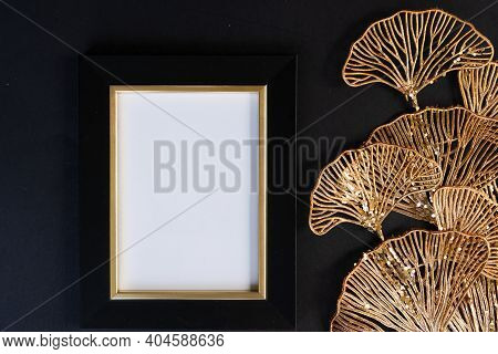 Black And Gold Mok Up Frame, Luxury 20s Art Deco Style, Top View