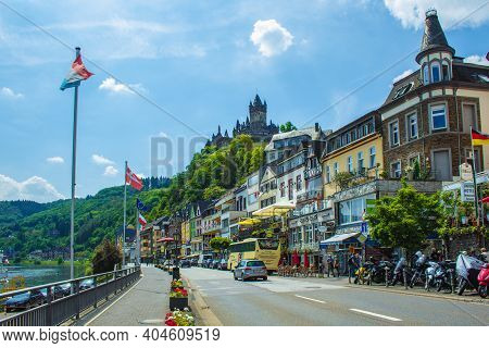 Cochem, Germany - May 23 2019: View Of The Picturesque Town Cochem With Its Famous Imperial Castle O