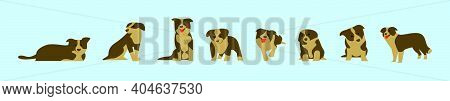 Set Of Border Collie Cartoon Icon Design Template With Various Models. Modern Vector Illustration Is