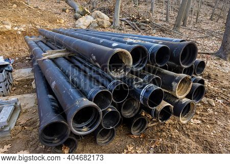 Plastic Pipes For Supplying Water Supply To The House On The Ground, Laying City Durable Pipes, Chem
