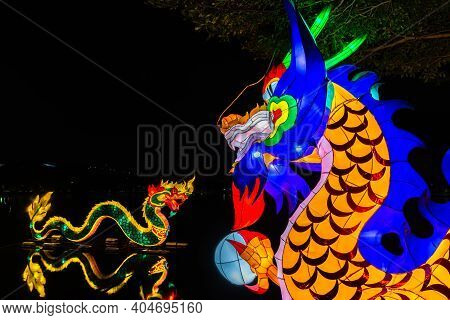 Nakhonsawan, Thailand - December 2018: Lantern Puppet Festival To Celebrate Chinese New Year, Where 