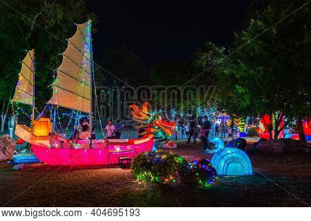 Nakhonsawan, Thailand - December 2018: Lantern Puppet Festival To Celebrate Chinese New Year, Where 