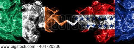 Republic Of Ireland, Irish Vs Tuamotu Archipelago Smoky Mystic Flags Placed Side By Side. Thick Colo